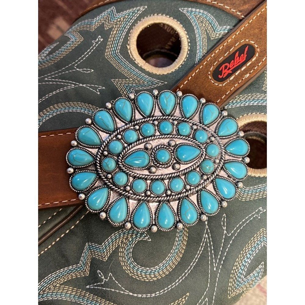 TURQUOISE CONCH WESTERN SILVER BELT ADJUSTABLE BUCKLE MEN WOMEN Father’s Day dad - Picture 1 of 10